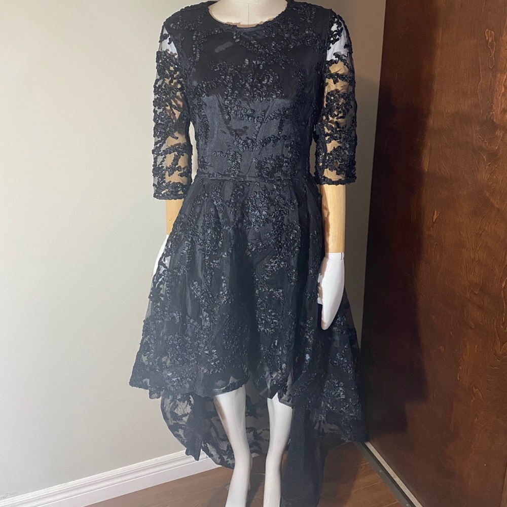 Hi Lo black embroidered dress